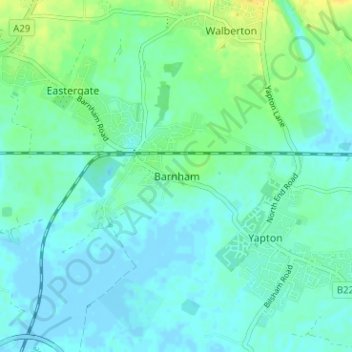 Topografische kaart Barnham, hoogte, reliëf