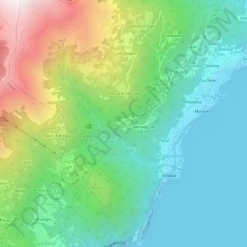 Topografische kaart Carcente, hoogte, reliëf