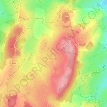 Topografische kaart Vésigneux, hoogte, reliëf