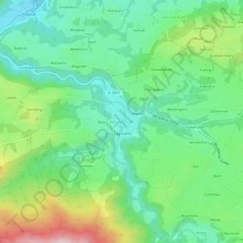 Topografische kaart Wörnsmühl, hoogte, reliëf