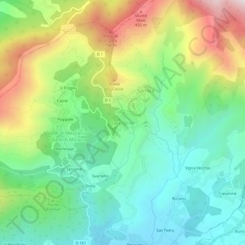 Topografische kaart Carcopino, hoogte, reliëf