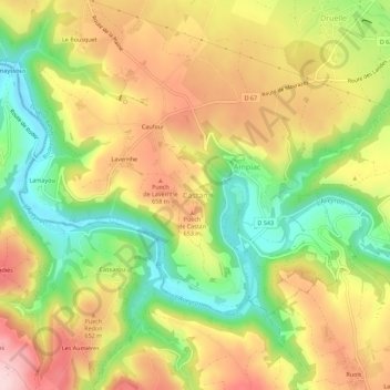 Topografische kaart Castan, hoogte, reliëf
