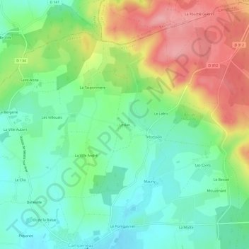 Topografische kaart Leslan, hoogte, reliëf