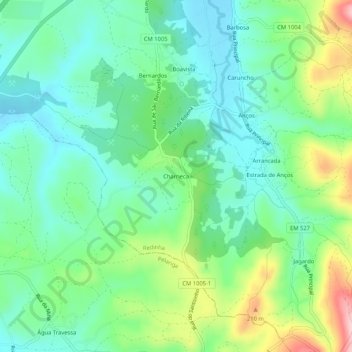 Topografische kaart Charneca, hoogte, reliëf