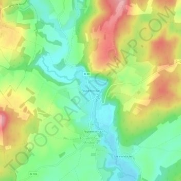 Topografische kaart Fouvent-le-Bas, hoogte, reliëf