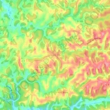 Topografische kaart Grand Bois, hoogte, reliëf