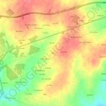 Topografische kaart Fra, hoogte, reliëf