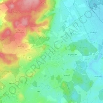 Topografische kaart Arnach, hoogte, reliëf