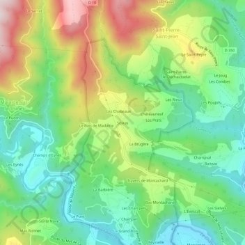 Topografische kaart Seyras, hoogte, reliëf