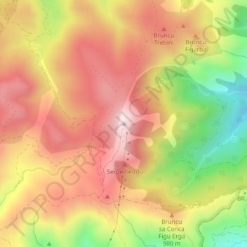 Topografische kaart Punta Serpeddi, hoogte, reliëf