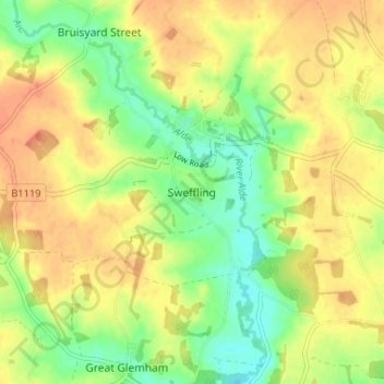 Topografische kaart Sweffling, hoogte, reliëf