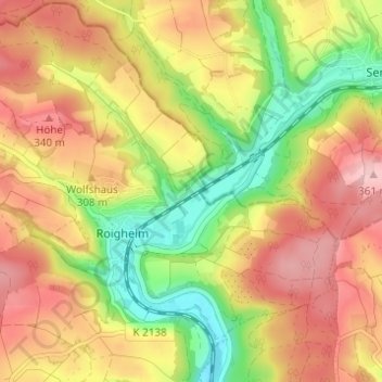 Topografische kaart Aussiedlerhöfe Riedhang, hoogte, reliëf