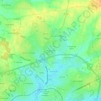 Topografische kaart Fief Nouveau, hoogte, reliëf