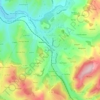 Topografische kaart Bas de Rançon, hoogte, reliëf
