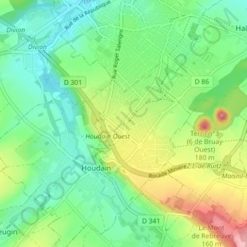 Topografische kaart Le Haut, hoogte, reliëf