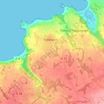Topografische kaart Kergrec'h, hoogte, reliëf