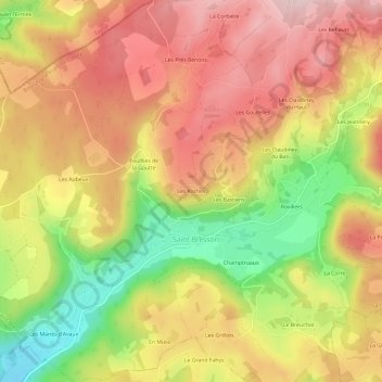Topografische kaart Les Roches, hoogte, reliëf