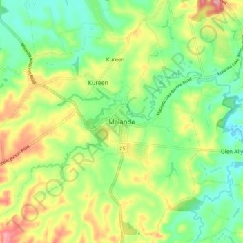 Topografische kaart Malanda, hoogte, reliëf