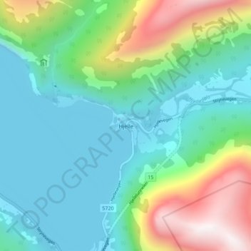 Topografische kaart Hjelle, hoogte, reliëf