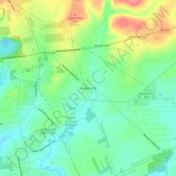 Topografische kaart Weaversville, hoogte, reliëf