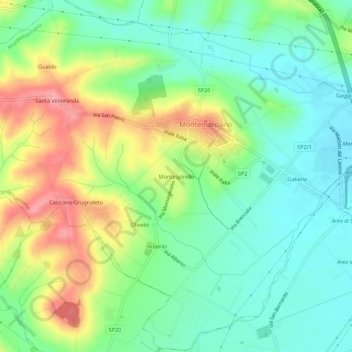 Topografische kaart Montespirello, hoogte, reliëf