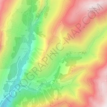 Topografische kaart Bonnefin, hoogte, reliëf
