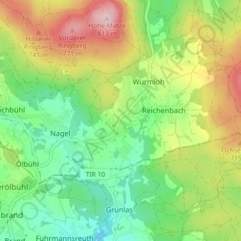 Topografische kaart Mühlbühl, hoogte, reliëf