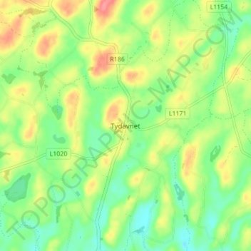 Topografische kaart Tydavnet, hoogte, reliëf