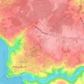 Topografische kaart Le Minihy, hoogte, reliëf