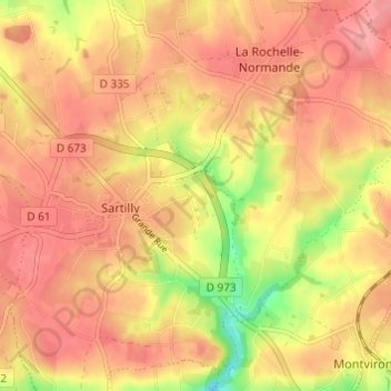 Topografische kaart Le Manoir, hoogte, reliëf