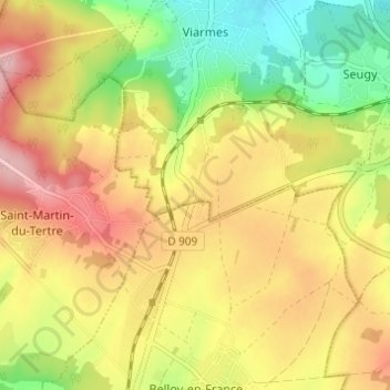 Topografische kaart L'Orme, hoogte, reliëf