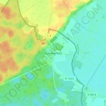 Topografische kaart Kümmernitz, hoogte, reliëf