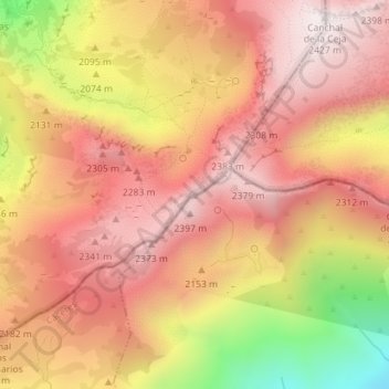 Topografische kaart Calvitero, hoogte, reliëf