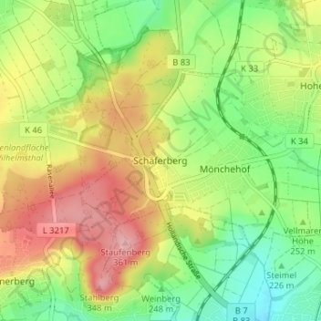 Topografische kaart Schäferberg, hoogte, reliëf