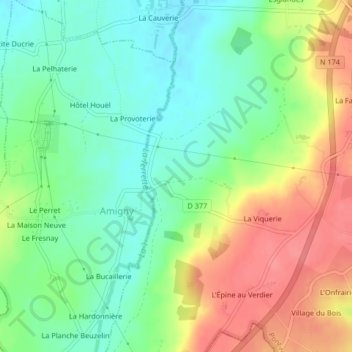 Topografische kaart La Verdelette, hoogte, reliëf