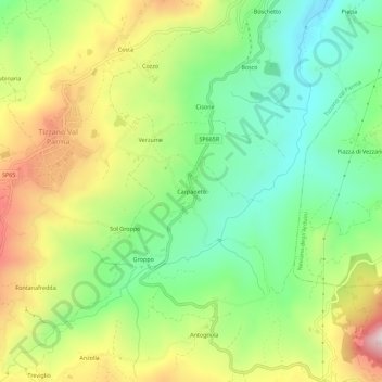 Topografische kaart Carpaneto, hoogte, reliëf