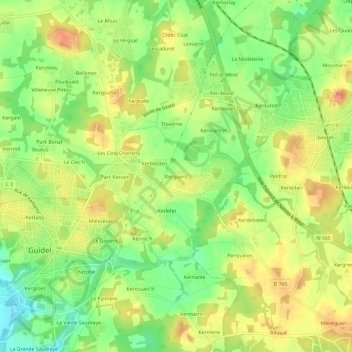 Topografische kaart Kerguero, hoogte, reliëf