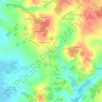 Topografische kaart La Croix, hoogte, reliëf