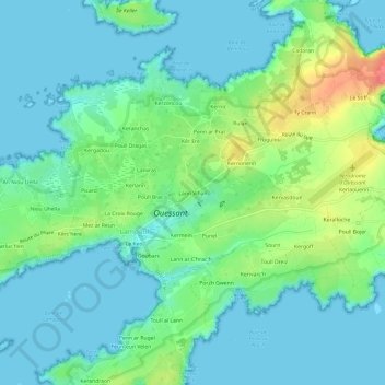 Topografische kaart Lann Vihan, hoogte, reliëf