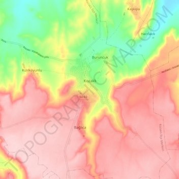 Topografische kaart Kozaklı, hoogte, reliëf