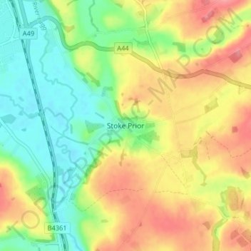 Topografische kaart Stoke Prior, hoogte, reliëf