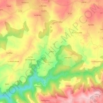 Topografische kaart Le Mas, hoogte, reliëf