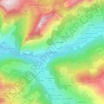 Topografische kaart Les Canevières, hoogte, reliëf