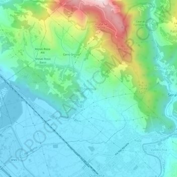 Topografische kaart Strettoia, hoogte, reliëf