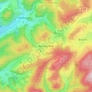 Topografische kaart Brenschede, hoogte, reliëf