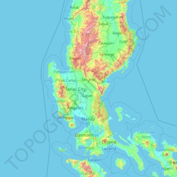 Topografische kaart Nueva Ecija, hoogte, reliëf