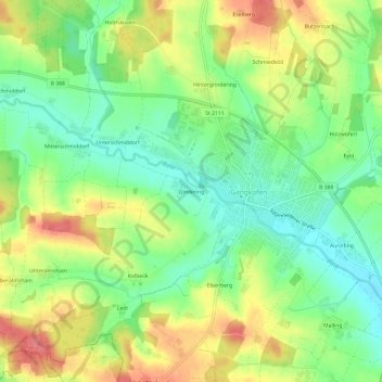 Topografische kaart Gindering, hoogte, reliëf