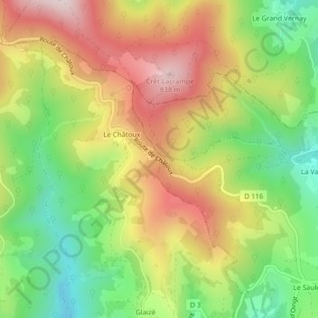 Topografische kaart Col du Chêne, hoogte, reliëf