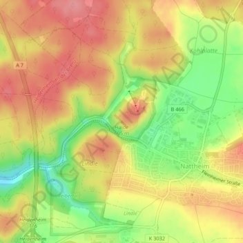 Topografische kaart Halde, hoogte, reliëf
