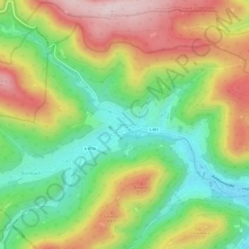 Topografische kaart Obertal, hoogte, reliëf